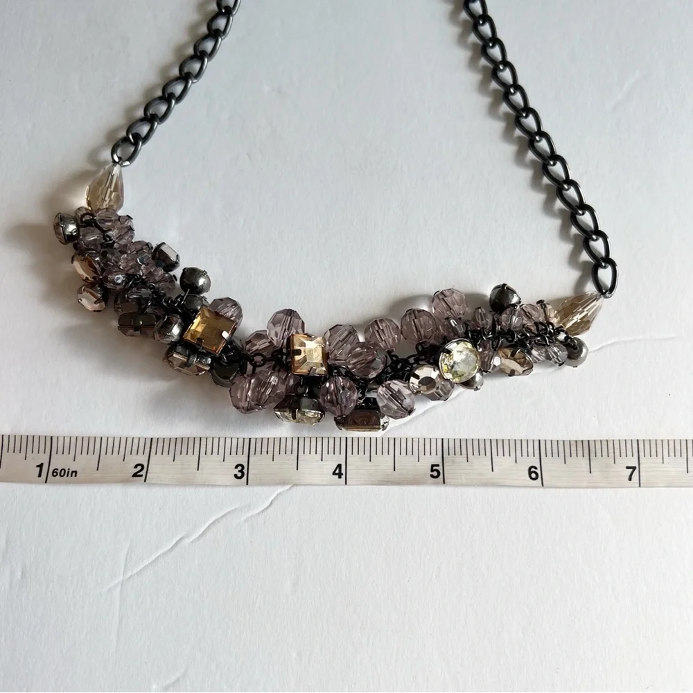 Loft multicolor beaded statement‎ necklace gunmetal chain chunky gemstones